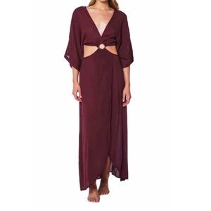New Plunge V-Neck Draped Skirt Cover-Up Swim Beach Pool Vacation Maxi Dress